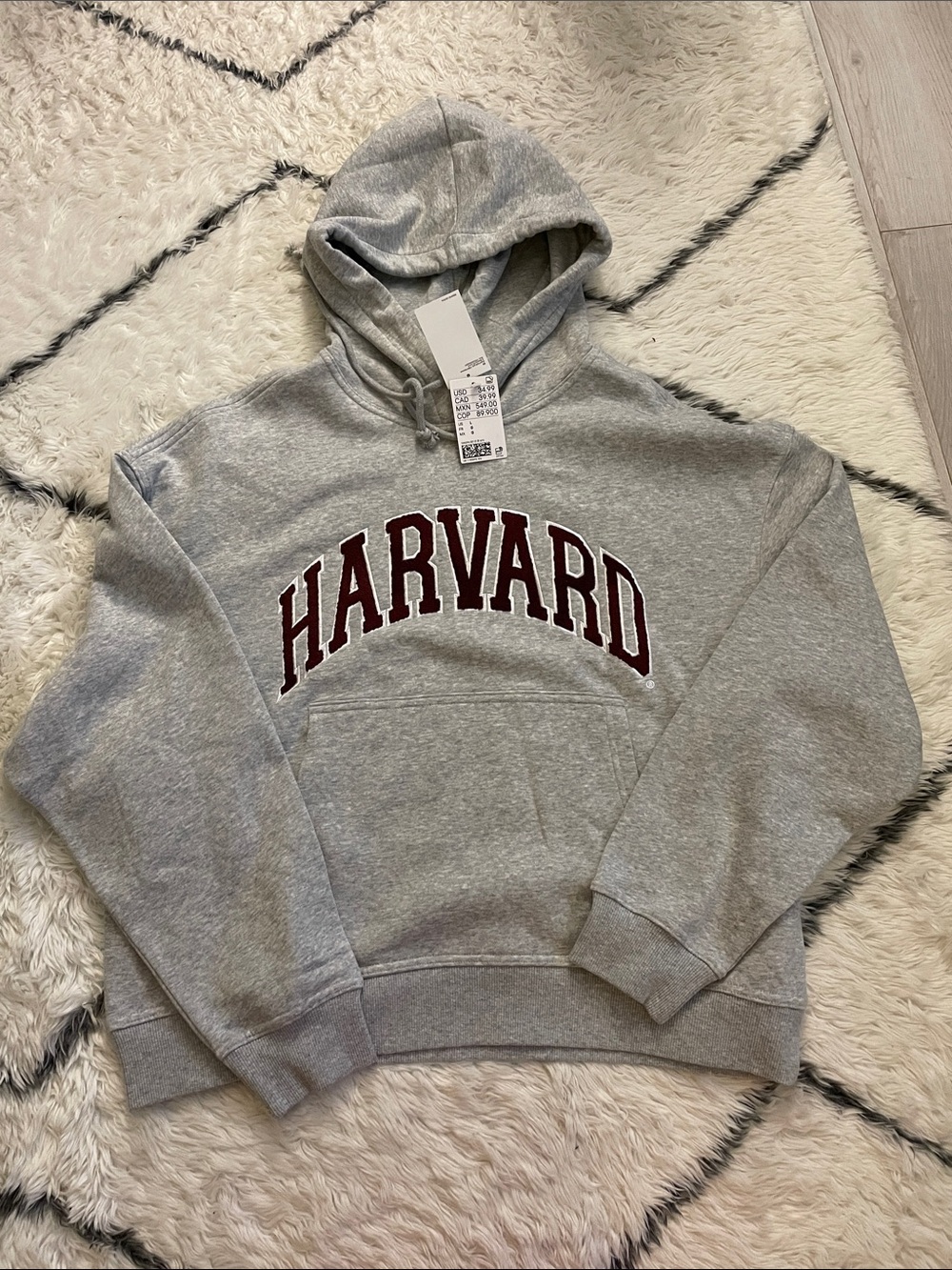 H&M Gray Crewneck Hoodie with Maroon Harvard Logo